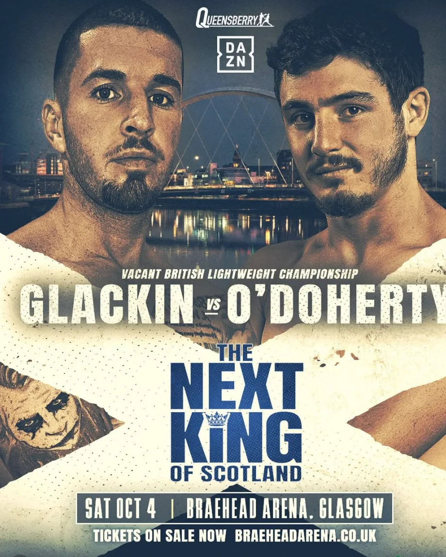 Promotional poster for the British lightweight title fight between Louie O’Doherty and Regan Glackin