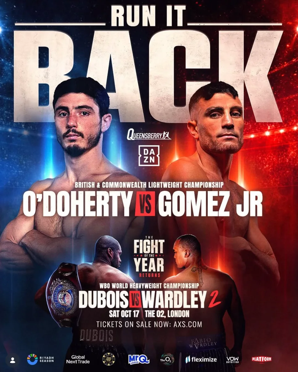 Official promotional poster for Louie O’Doherty vs Michael Gomez Jr at The O2